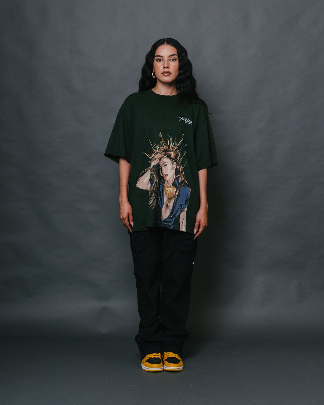 Jlo Big Face Oversized Green Tee - trainofthoughtcollective