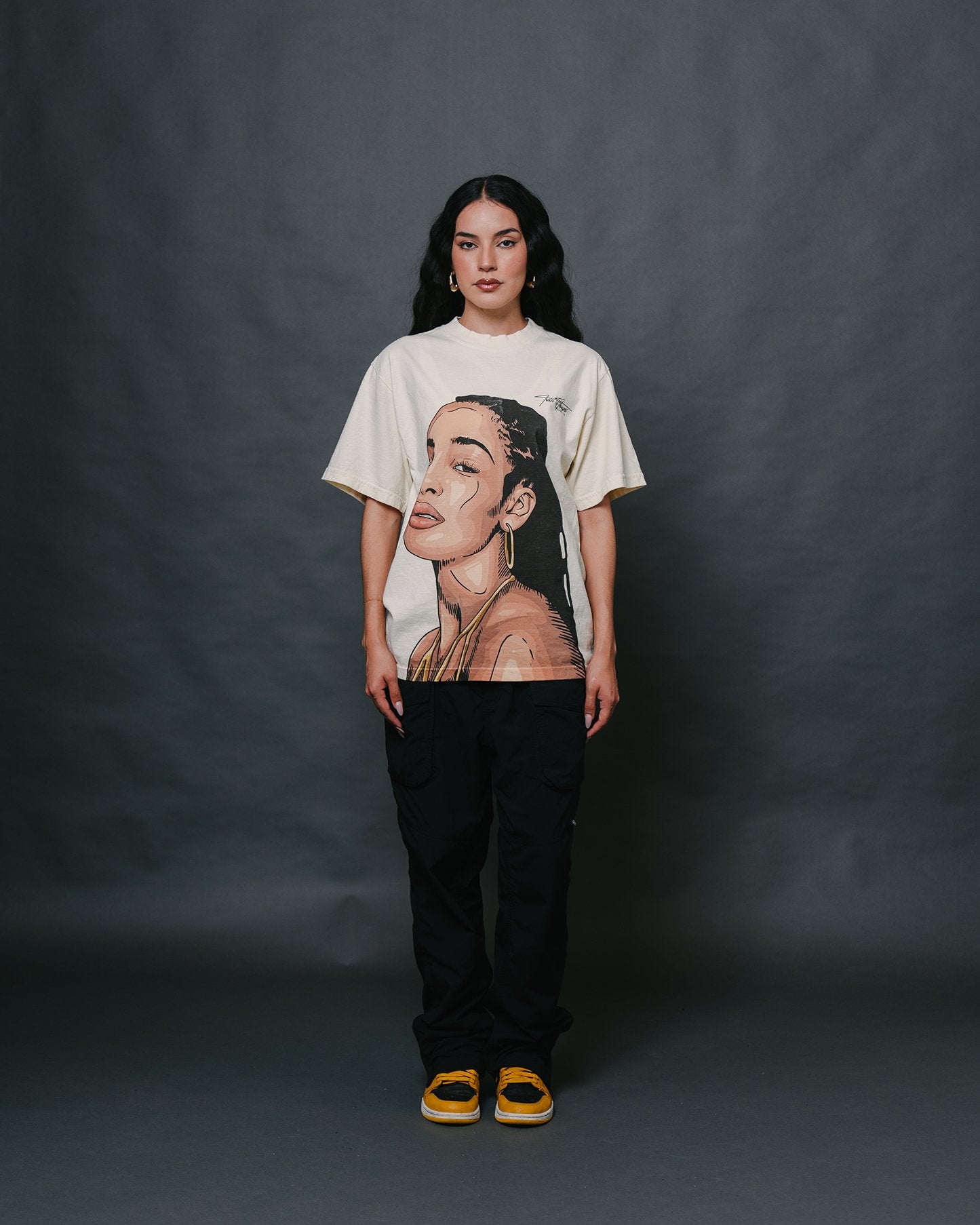 Jorja Big Face Oversized Cream Tee - trainofthoughtcollective