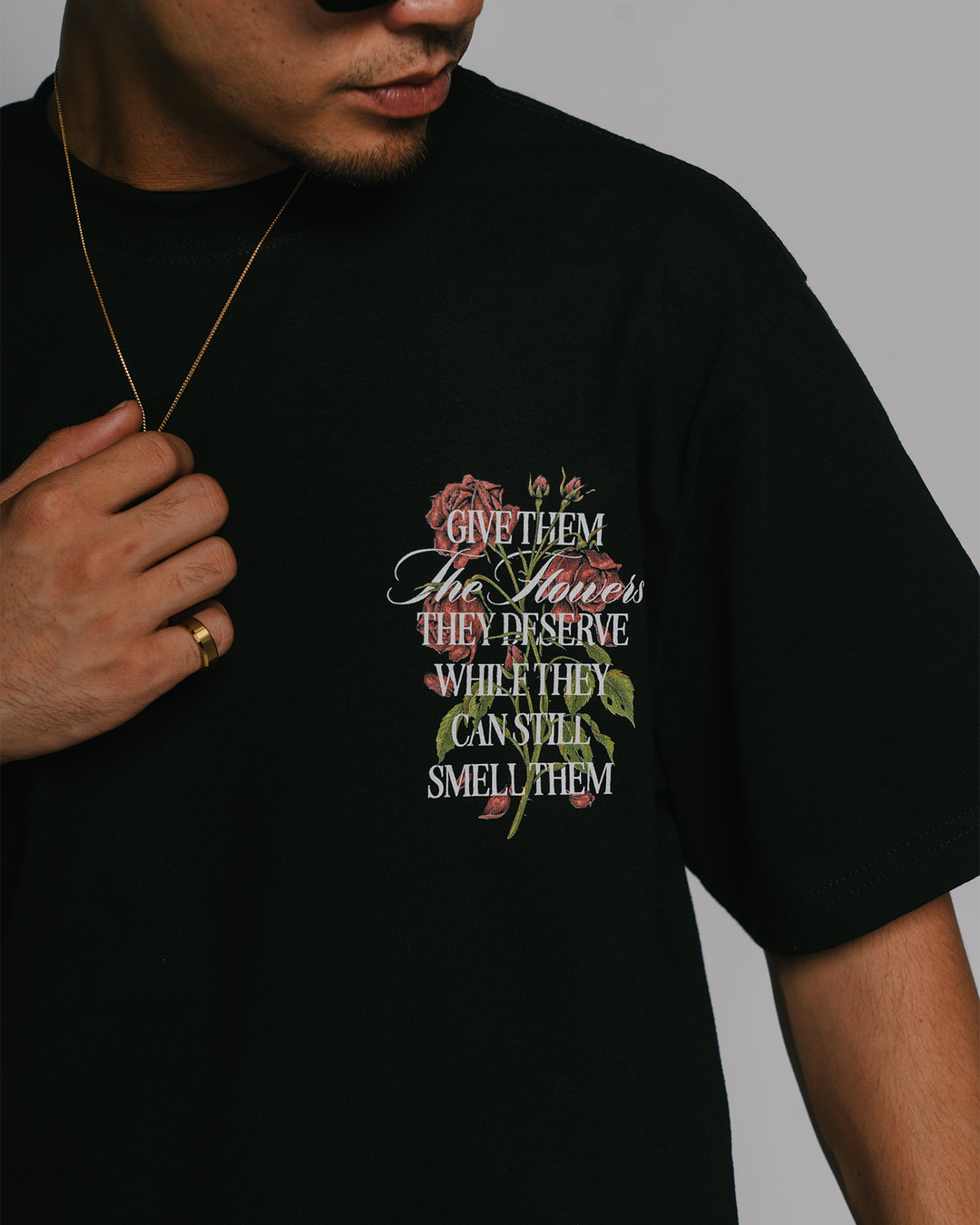 Give Them Flowers | Heavyweight Black Graphic Tee