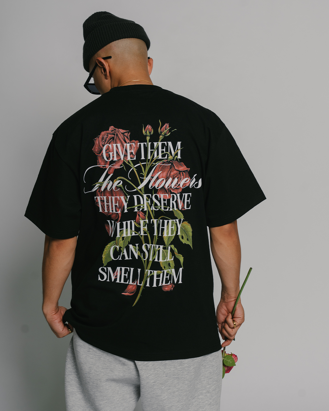 Give Them Flowers | Heavyweight Black Graphic Tee