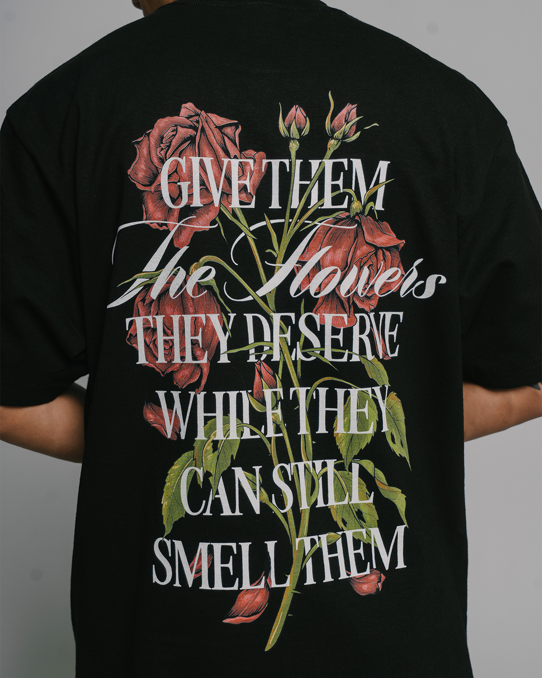 Give Them Flowers | Heavyweight Black Graphic Tee