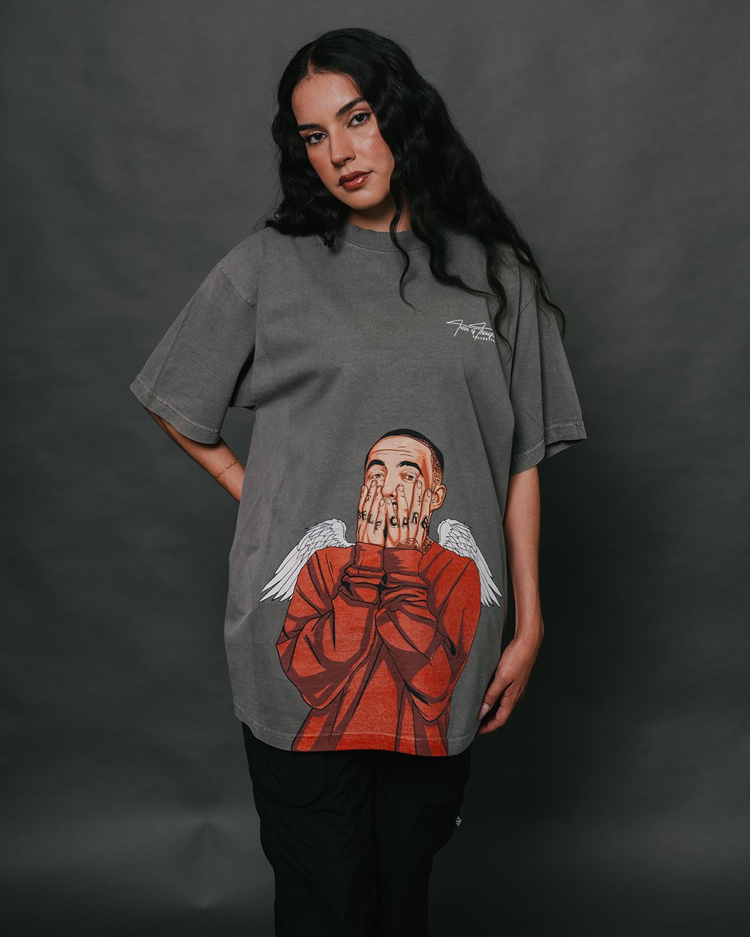 Mac Wings Oversized Garment - Dyed Big Face Cement Shirt - trainofthoughtcollective