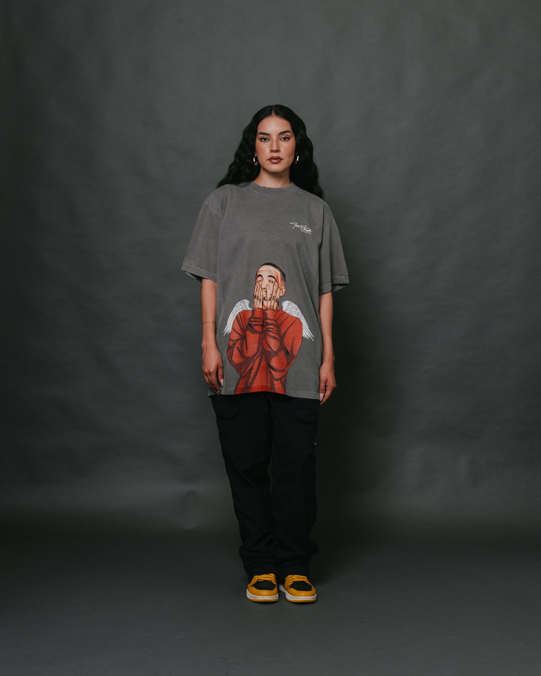 Mac Wings Oversized Garment - Dyed Big Face Cement Shirt - trainofthoughtcollective