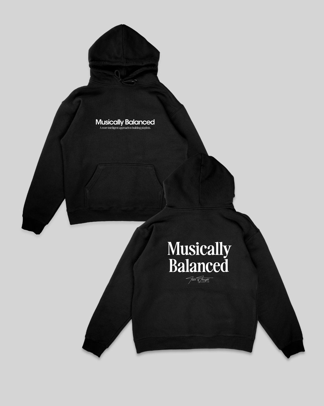Musically Balanced 2.0 Black Hoodie - trainofthoughtcollective