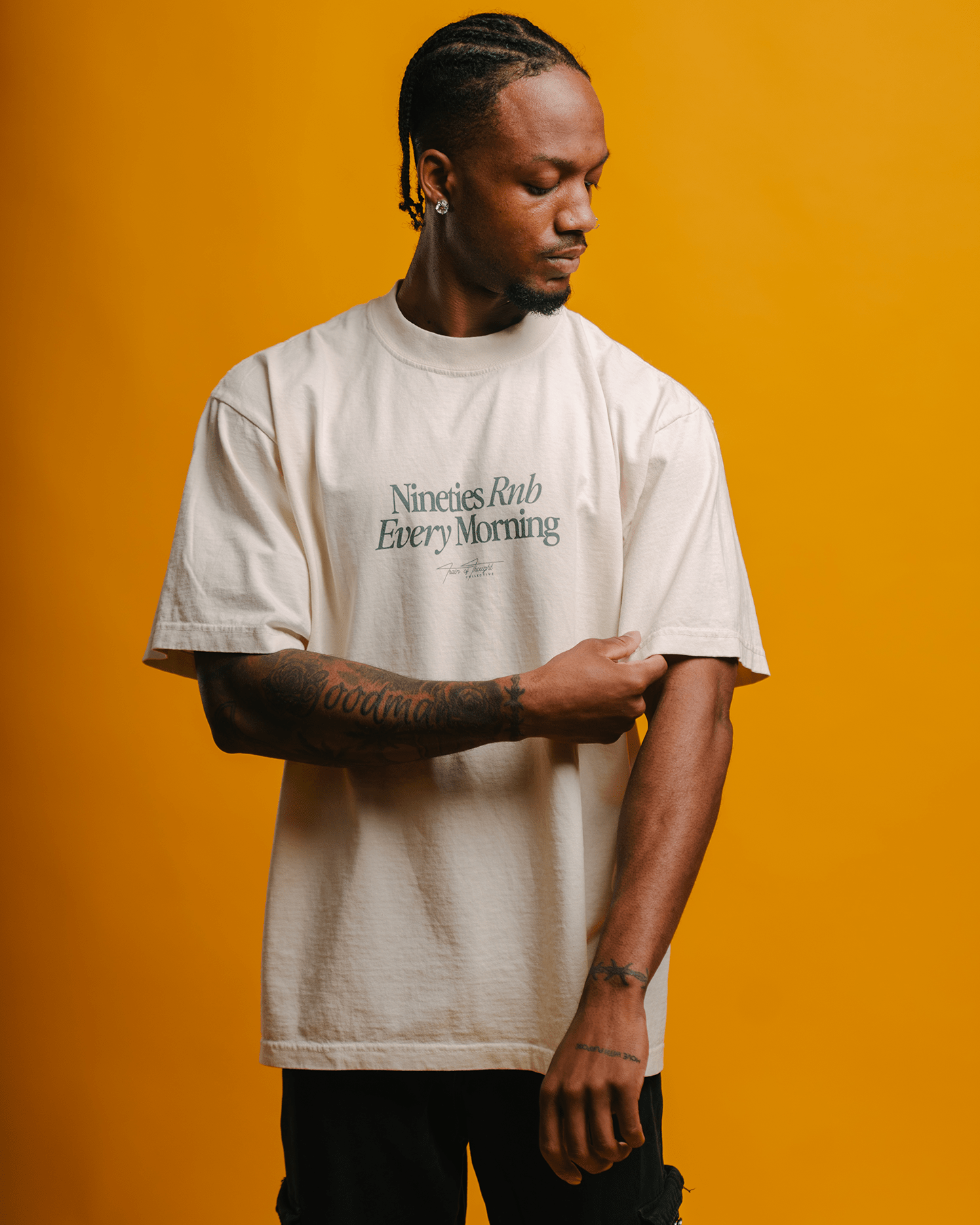 Nineties Every Morning Rnb V2 Oversized Cream Tee - trainofthoughtcollective