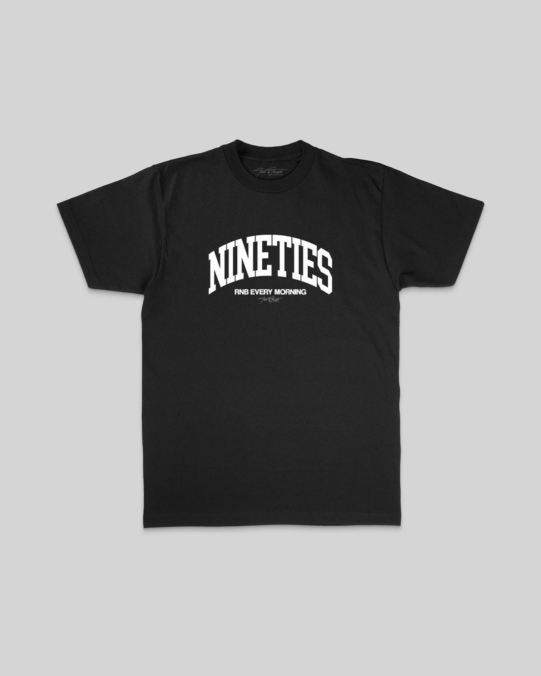 Nineties Rnb Every Morning Arch Black Tee - trainofthoughtcollective