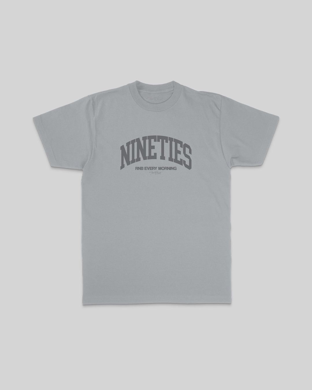 Nineties Rnb Every Morning Arch Grey Tee - trainofthoughtcollective