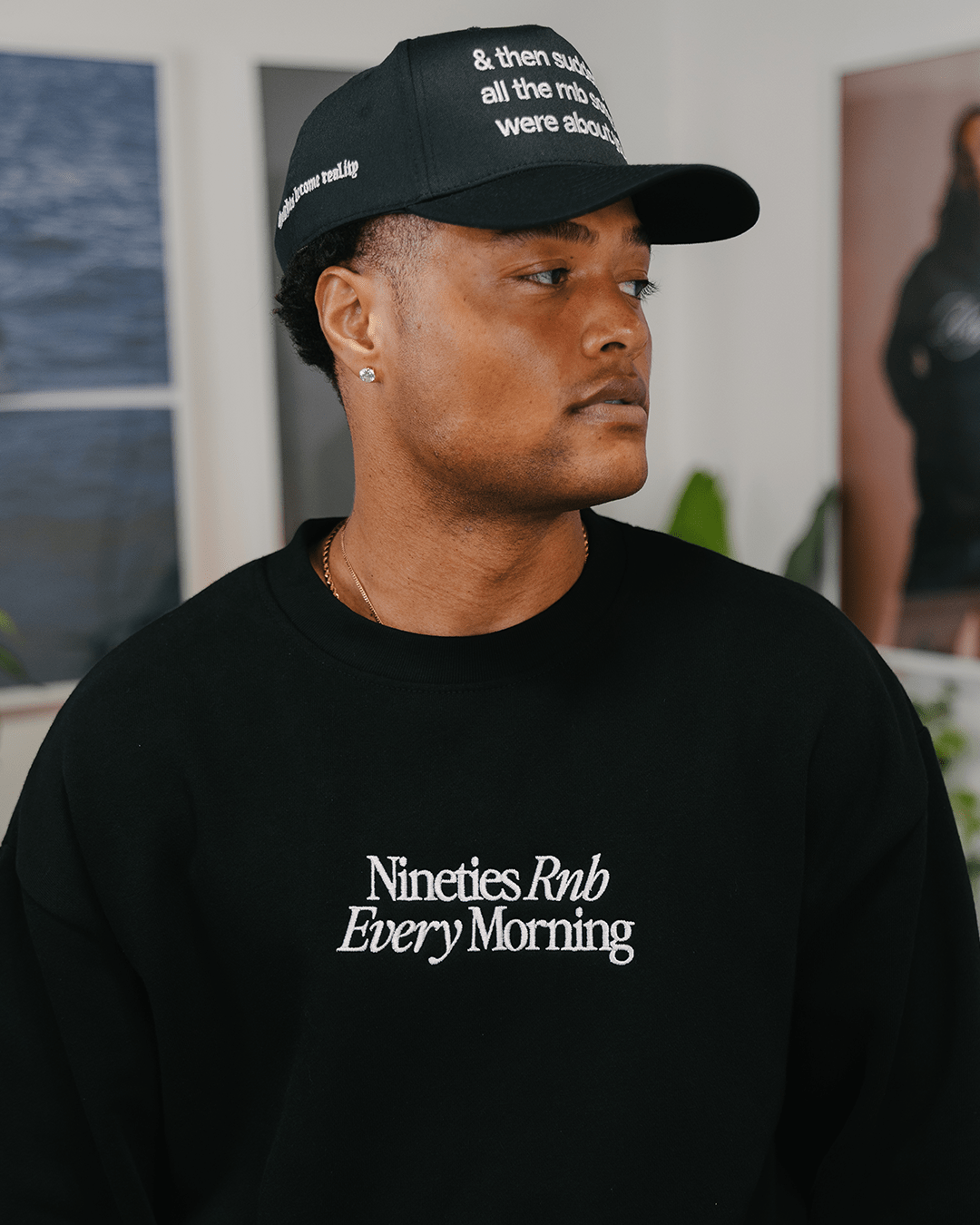Nineties Rnb Every Morning Black Crewneck Sweatshirt (Embroidered) - trainofthoughtcollective