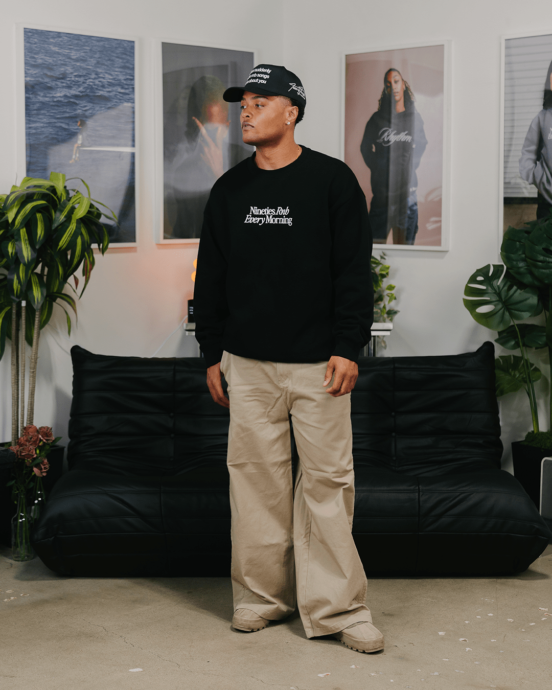 Nineties Rnb Every Morning Black Crewneck Sweatshirt (Embroidered) - trainofthoughtcollective