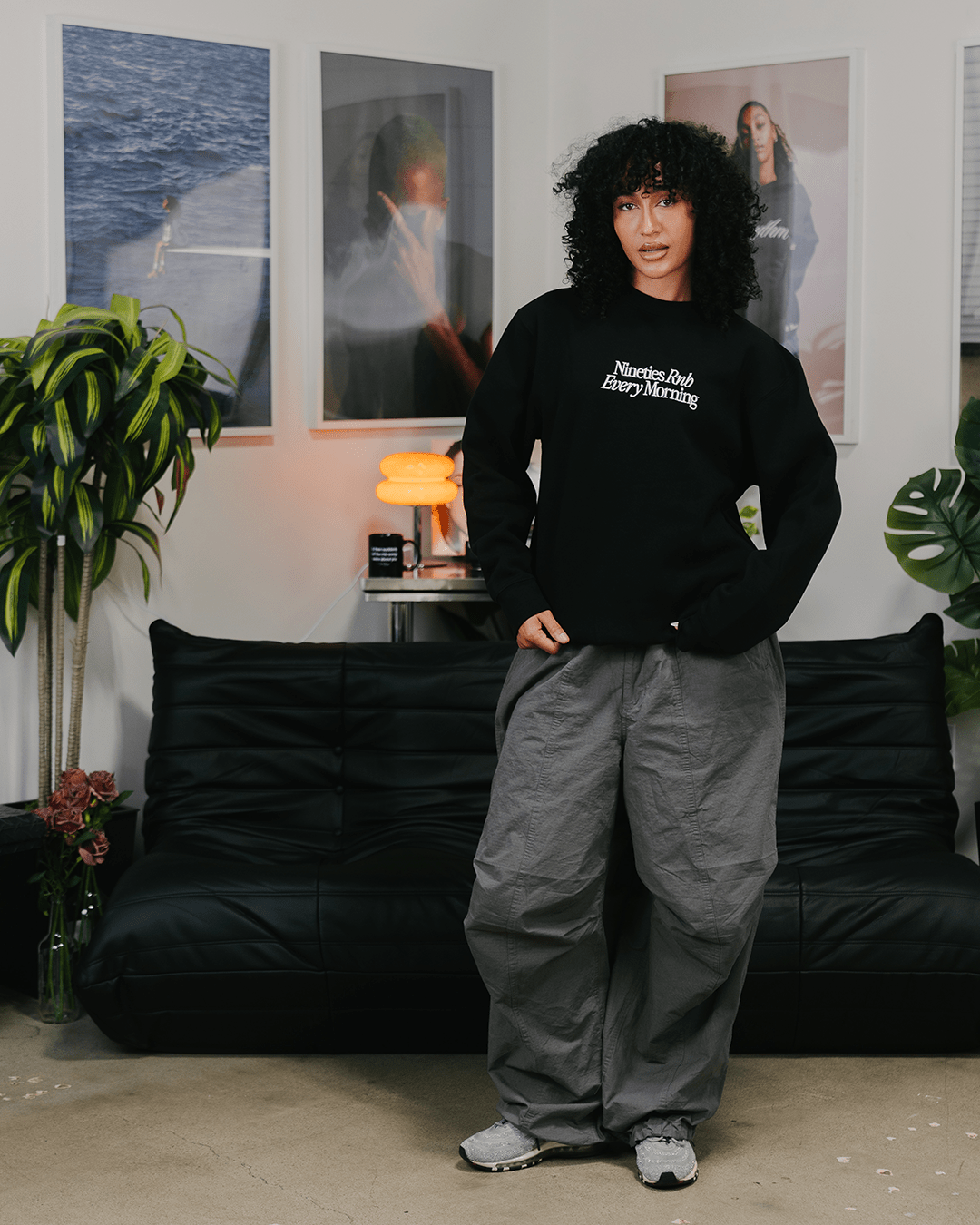 Nineties Rnb Every Morning Black Crewneck Sweatshirt (Embroidered) - trainofthoughtcollective