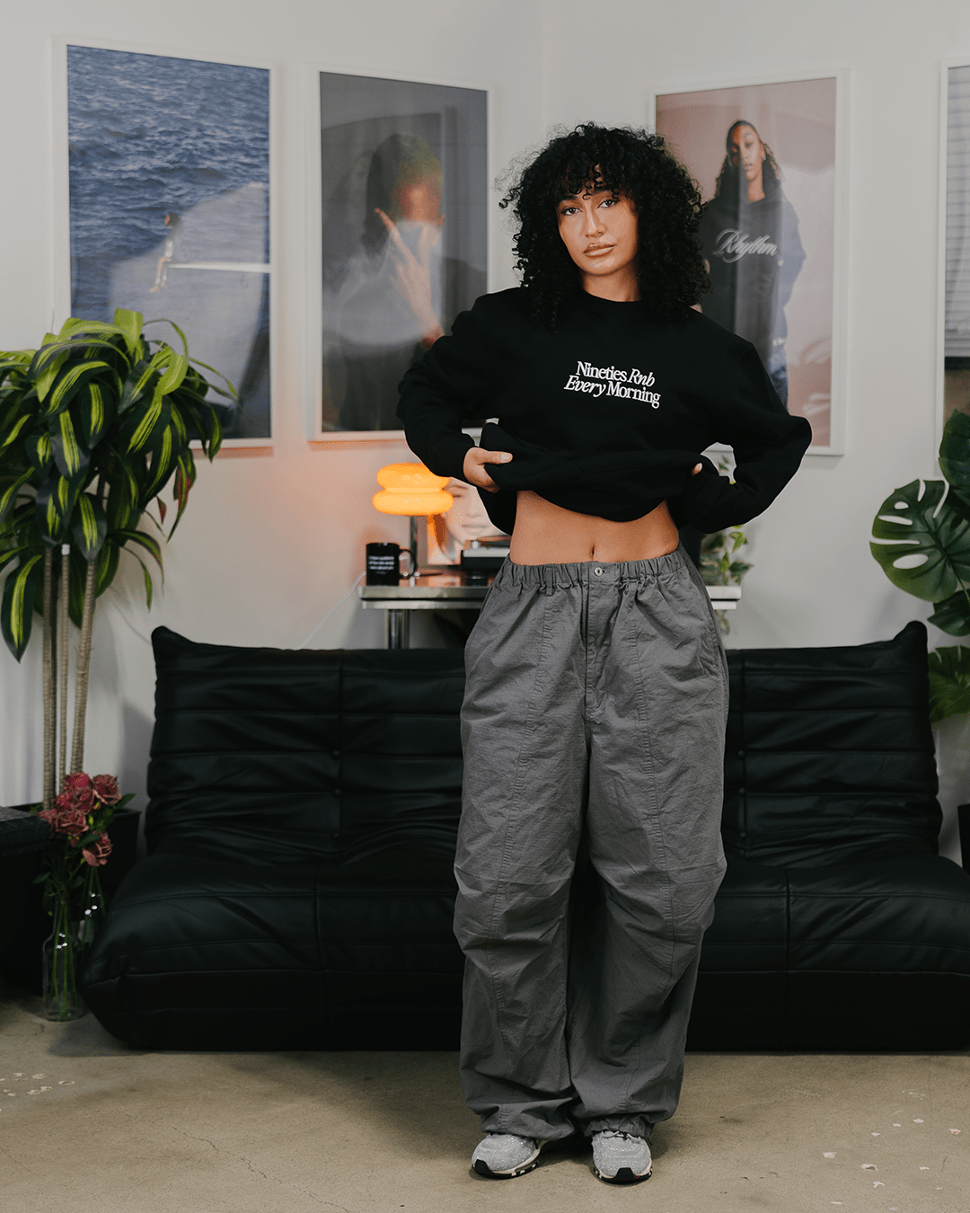 Nineties Rnb Every Morning Black Crewneck Sweatshirt (Embroidered) - trainofthoughtcollective