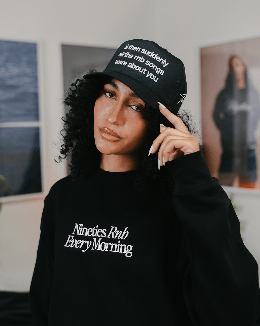 Nineties Rnb Every Morning Black Crewneck Sweatshirt (Embroidered) - trainofthoughtcollective