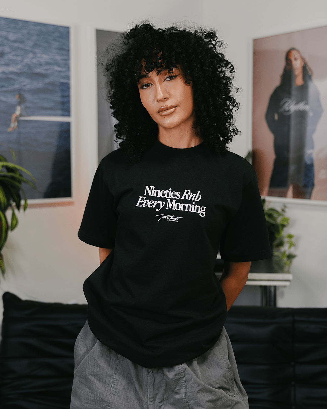 Nineties Rnb Every Morning Black Heavyweight Tee - trainofthoughtcollective