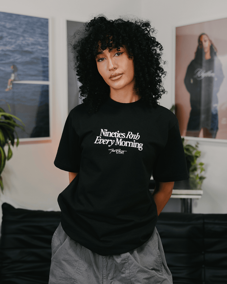 Nineties Rnb Every Morning Black Heavyweight Tee - trainofthoughtcollective