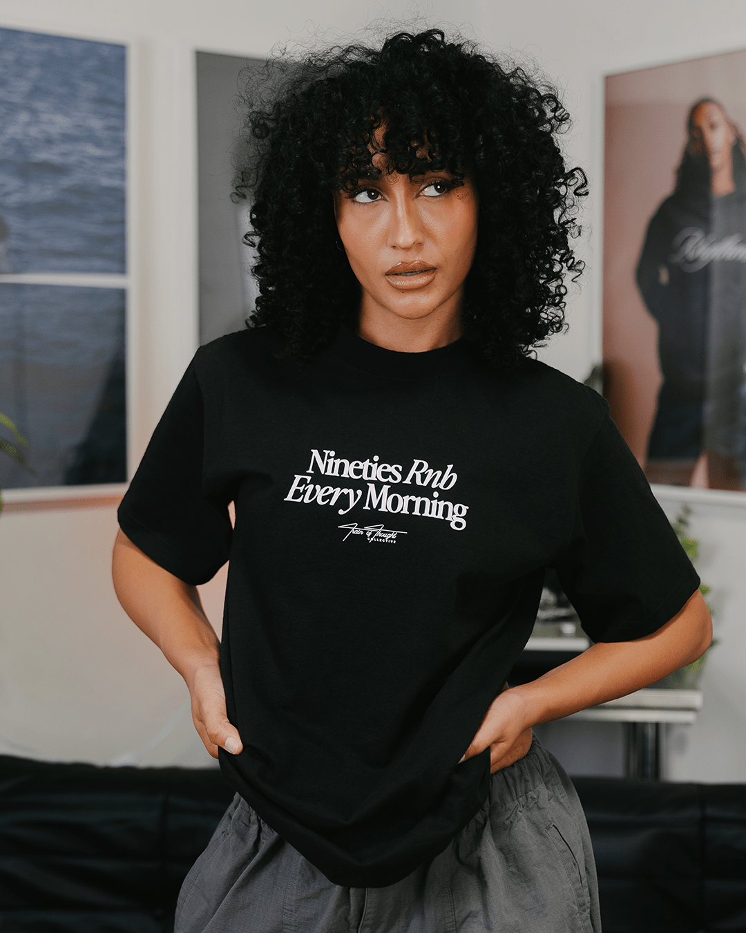 Nineties Rnb Every Morning Black Heavyweight Tee - trainofthoughtcollective
