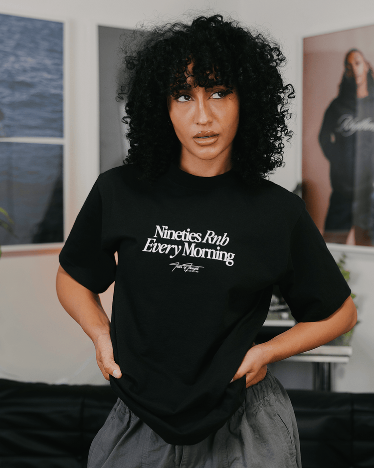 Nineties Rnb Every Morning Black Heavyweight Tee - trainofthoughtcollective