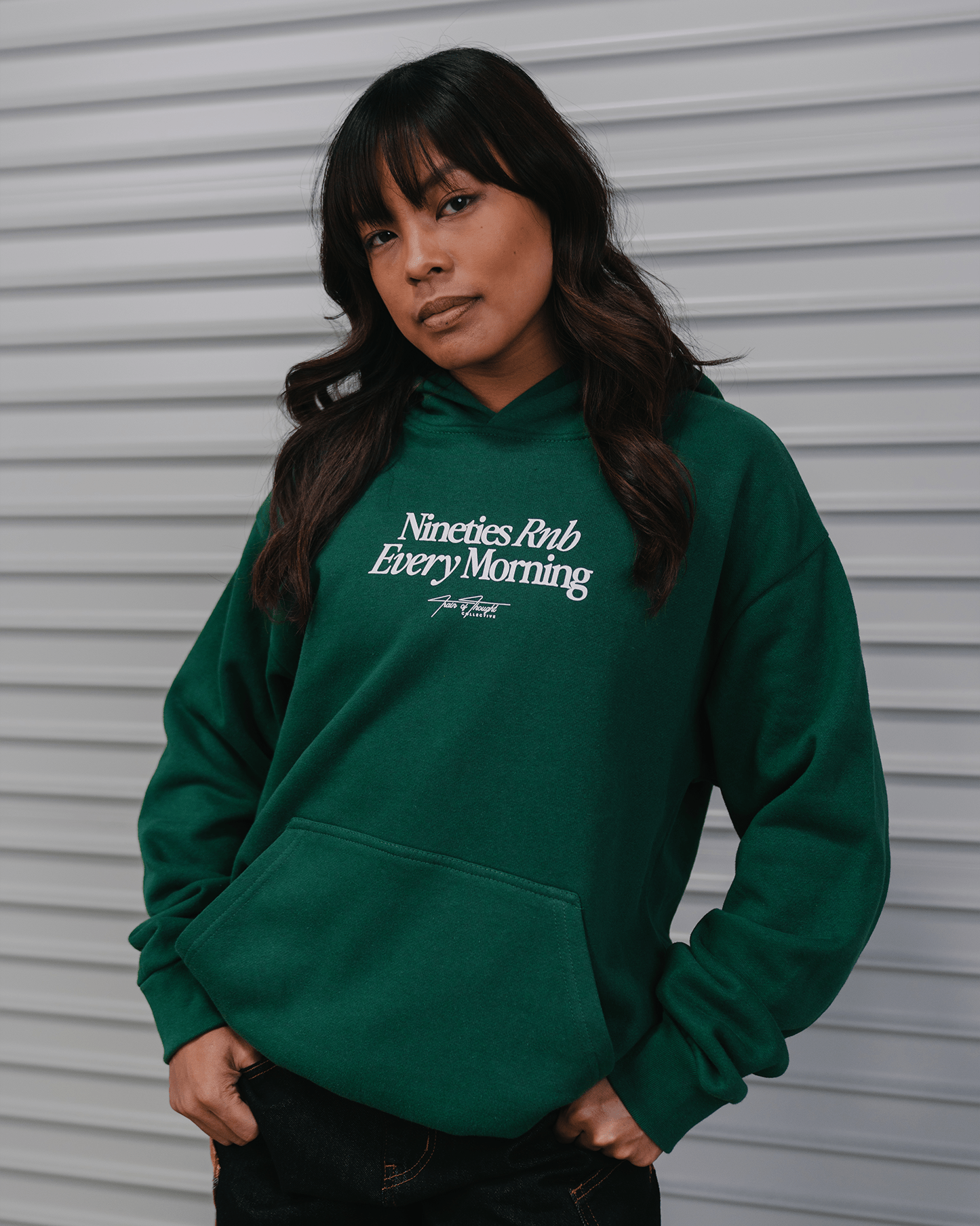 Nineties Rnb Every Morning Forest Green Hoodie - trainofthoughtcollective