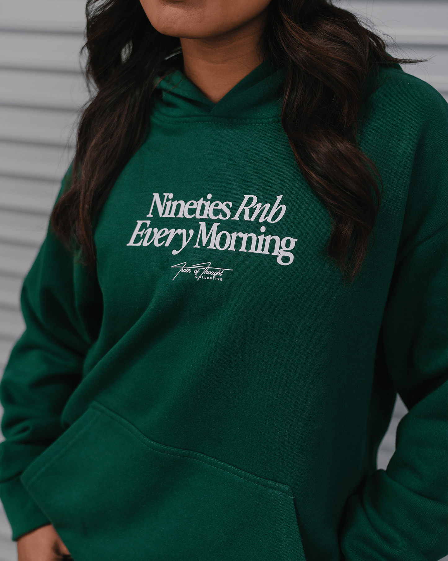 Nineties Rnb Every Morning Forest Green Hoodie - trainofthoughtcollective