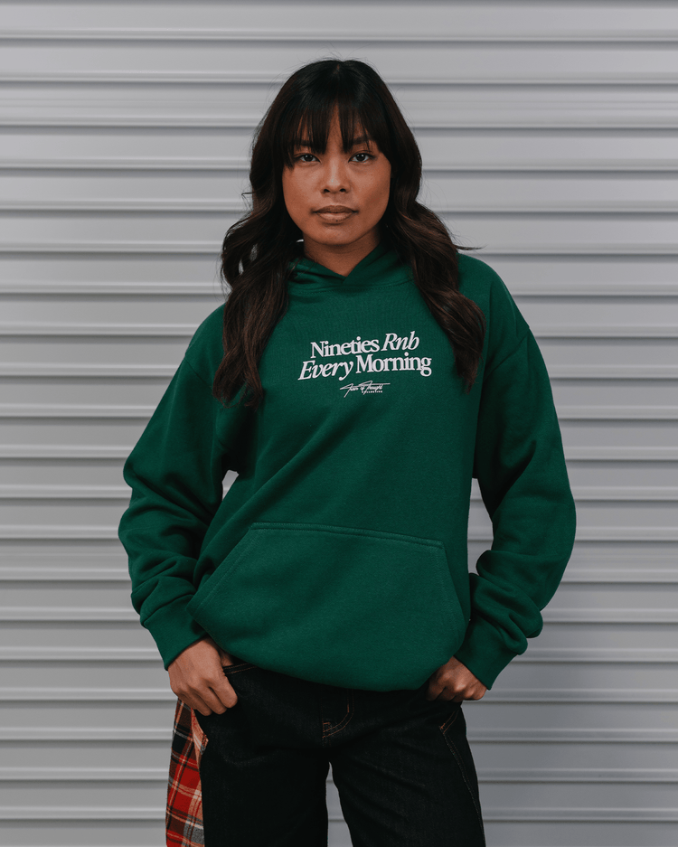 Nineties Rnb Every Morning Forest Green Hoodie - trainofthoughtcollective