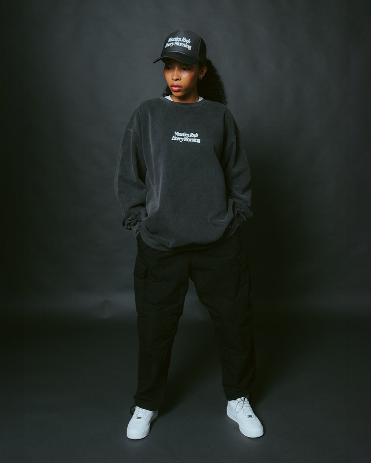 Nineties Rnb Every Morning Garment - Dyed Cement Sweatshirt - trainofthoughtcollective