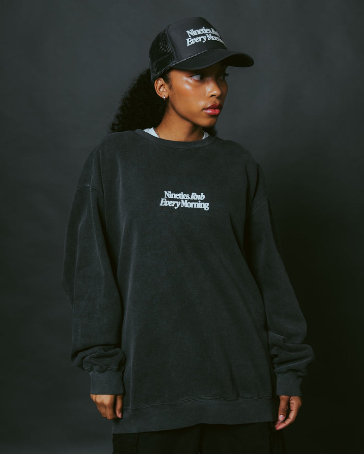 Nineties Rnb Every Morning Garment - Dyed Cement Sweatshirt - trainofthoughtcollective