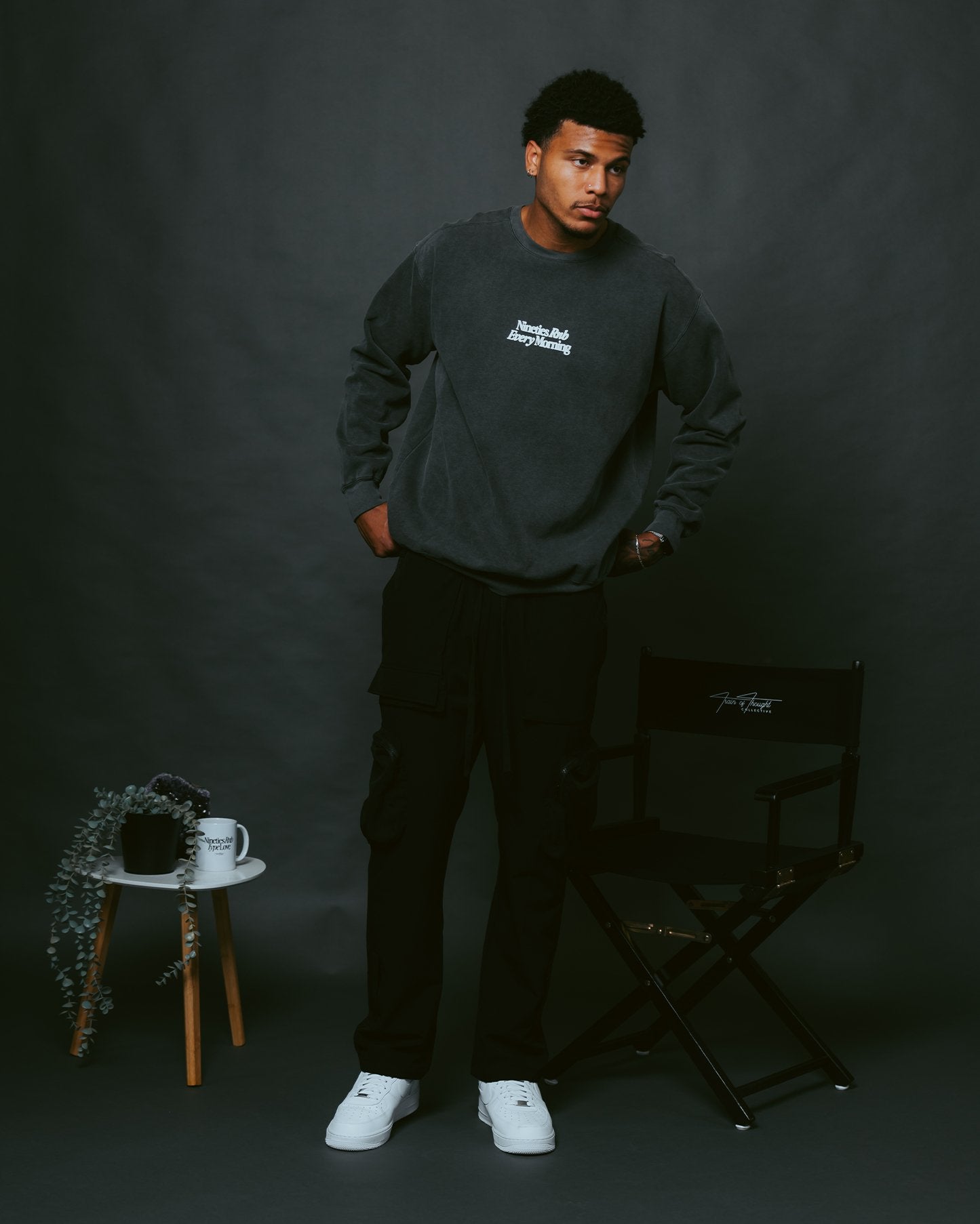 Nineties Rnb Every Morning Garment - Dyed Cement Sweatshirt - trainofthoughtcollective