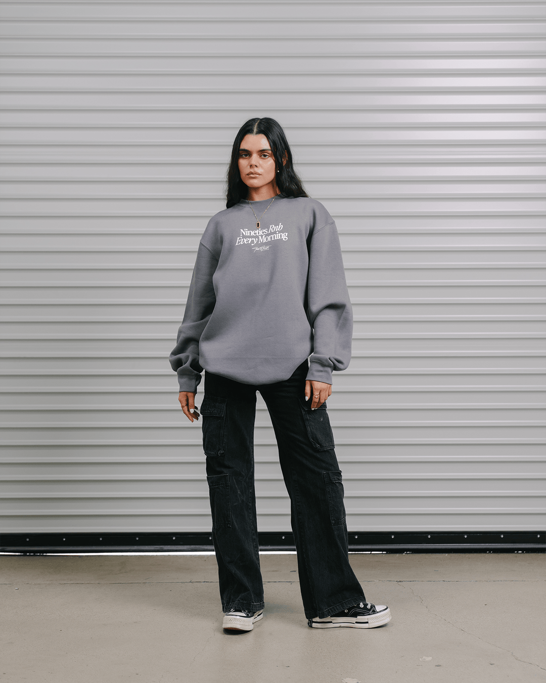Nineties Rnb Every Morning Grey Crewneck Sweatshirt - trainofthoughtcollective