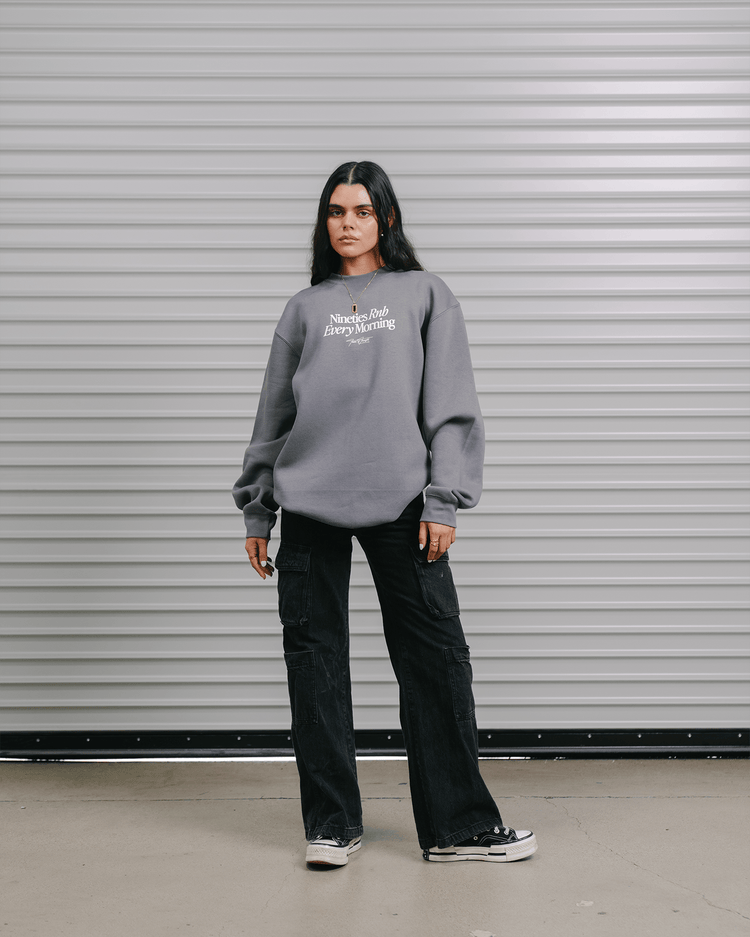 Nineties Rnb Every Morning Grey Crewneck Sweatshirt - trainofthoughtcollective
