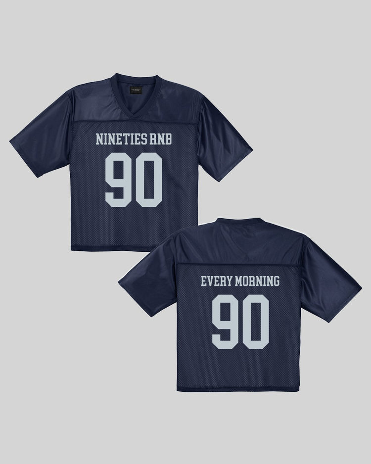 Nineties Rnb Every Morning Navy Blue Cropped Football Jersey - trainofthoughtcollective