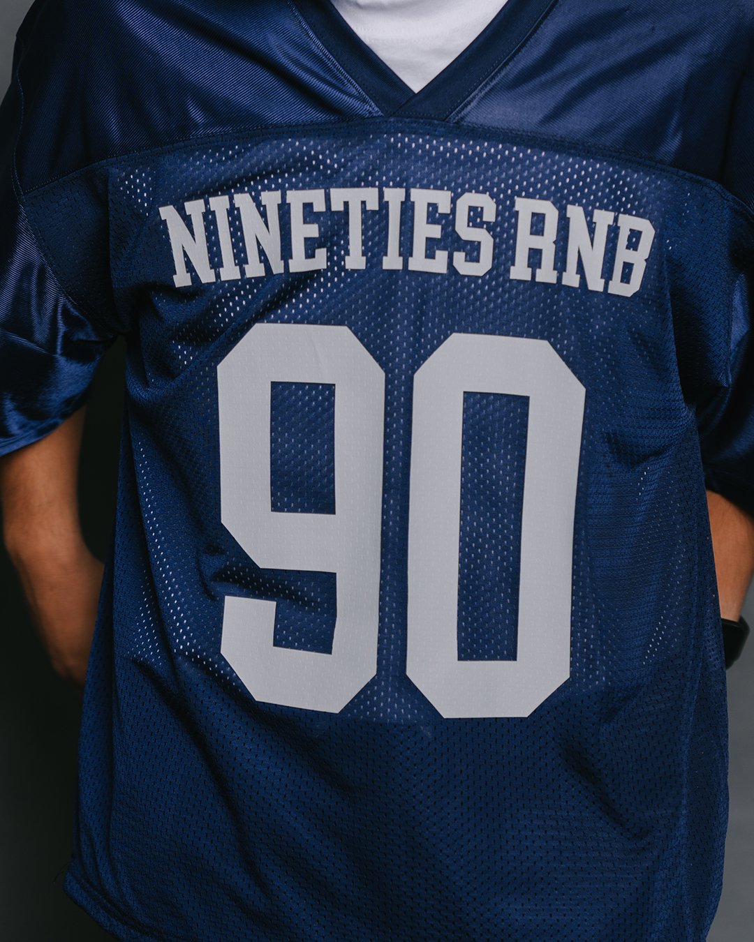 Nineties Rnb Every Morning Navy Blue Cropped Football Jersey - trainofthoughtcollective