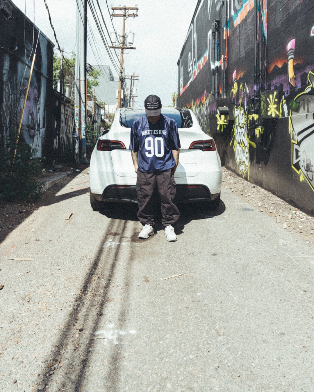 Nineties Rnb Every Morning Navy Blue Cropped Football Jersey - trainofthoughtcollective