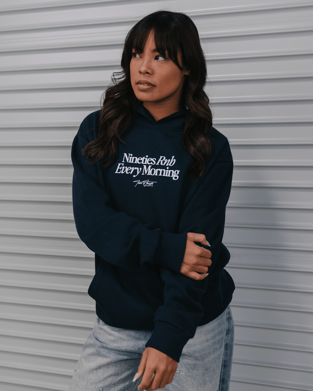 Nineties Rnb Every Morning Navy Hoodie - trainofthoughtcollective