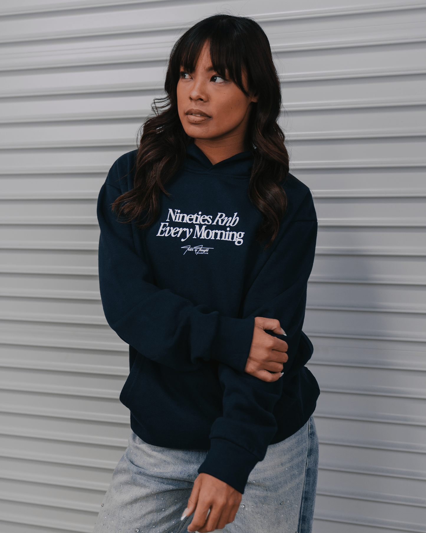 Nineties Rnb Every Morning Navy Hoodie - trainofthoughtcollective