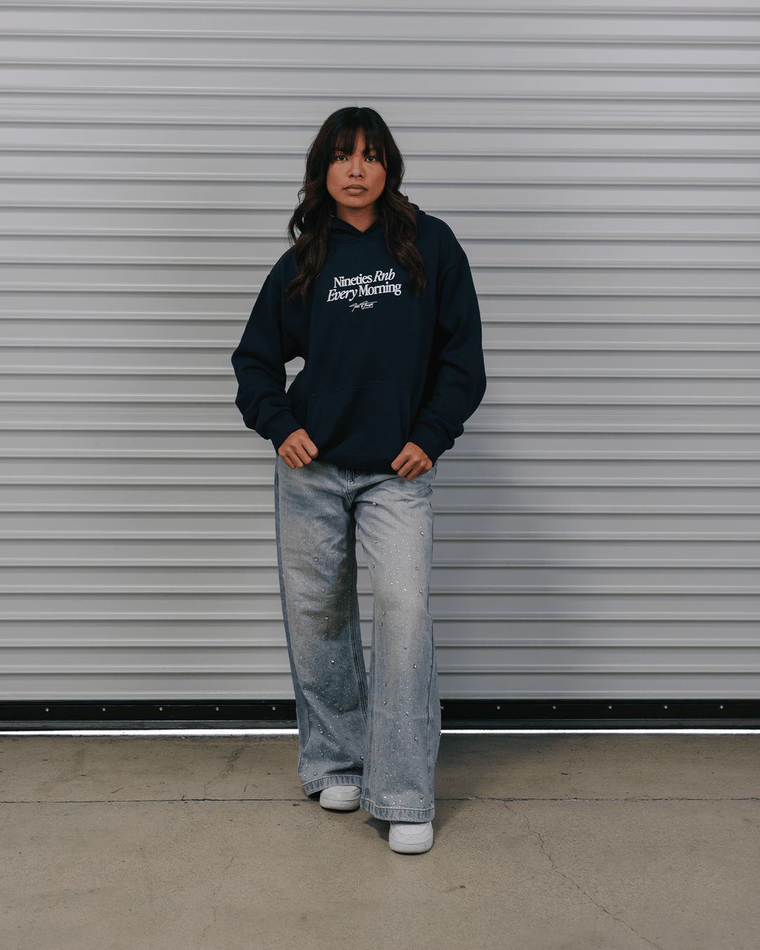 Nineties Rnb Every Morning Navy Hoodie - trainofthoughtcollective