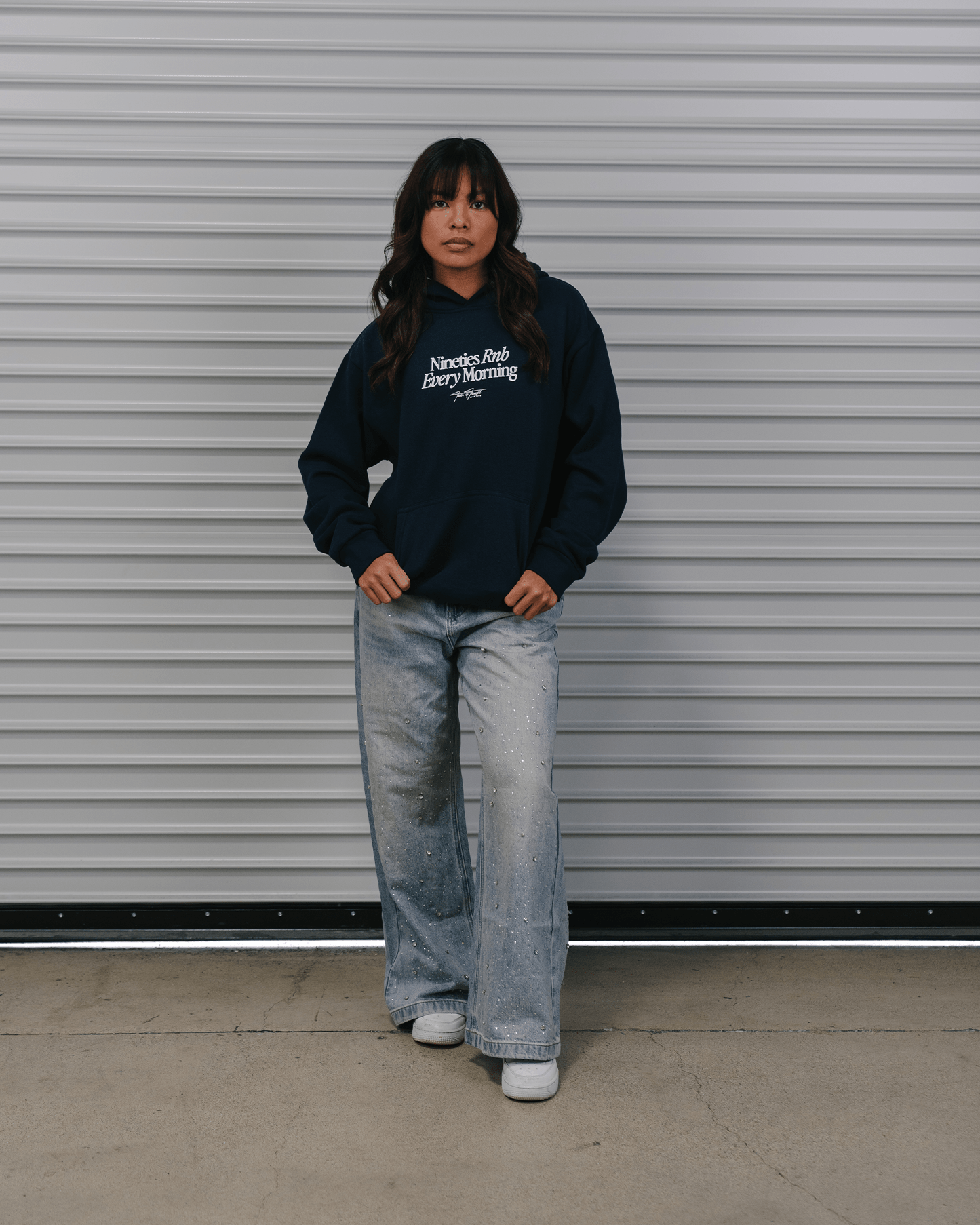 Nineties Rnb Every Morning Navy Hoodie - trainofthoughtcollective