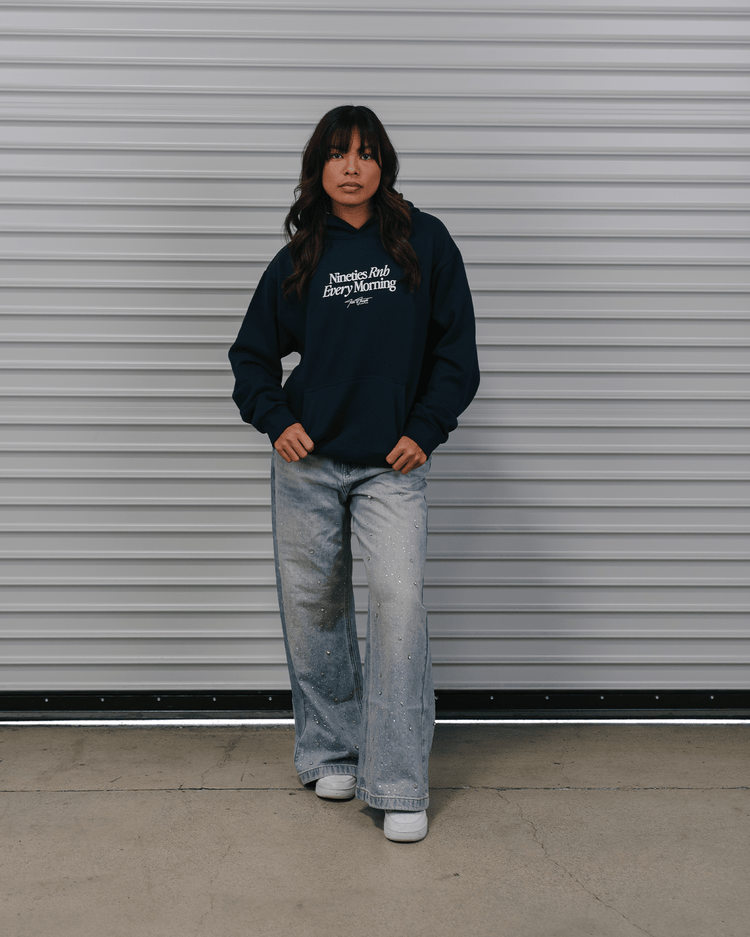 Nineties Rnb Every Morning Navy Hoodie - trainofthoughtcollective