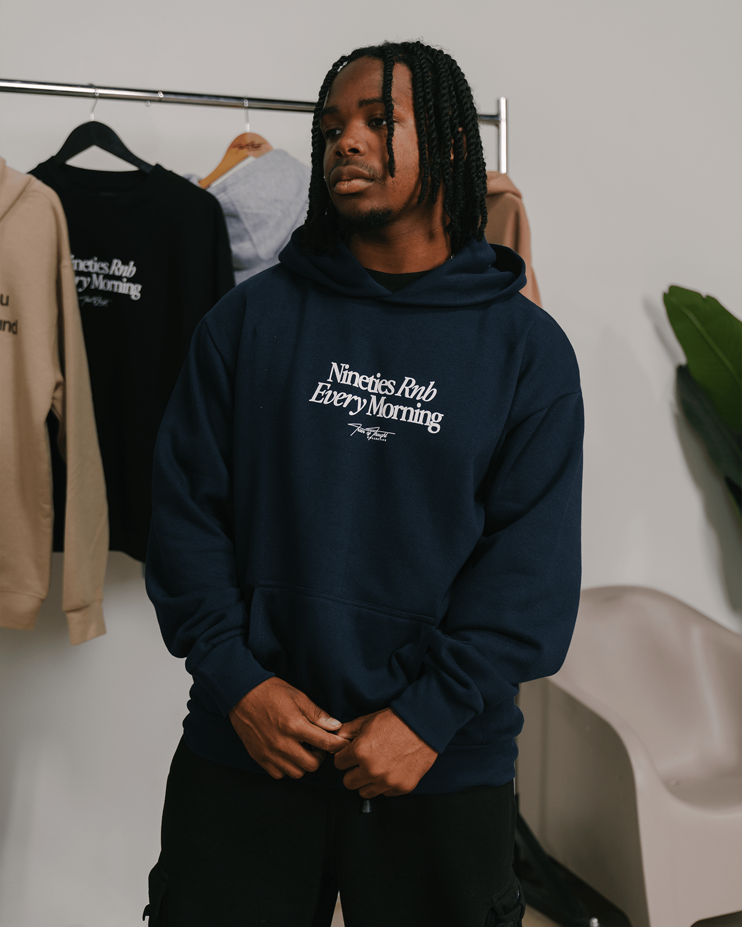 Nineties Rnb Every Morning Navy Hoodie - trainofthoughtcollective