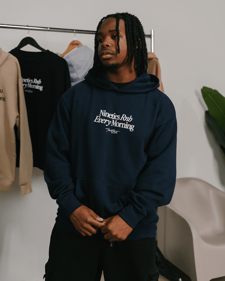 Nineties Rnb Every Morning Navy Hoodie - trainofthoughtcollective