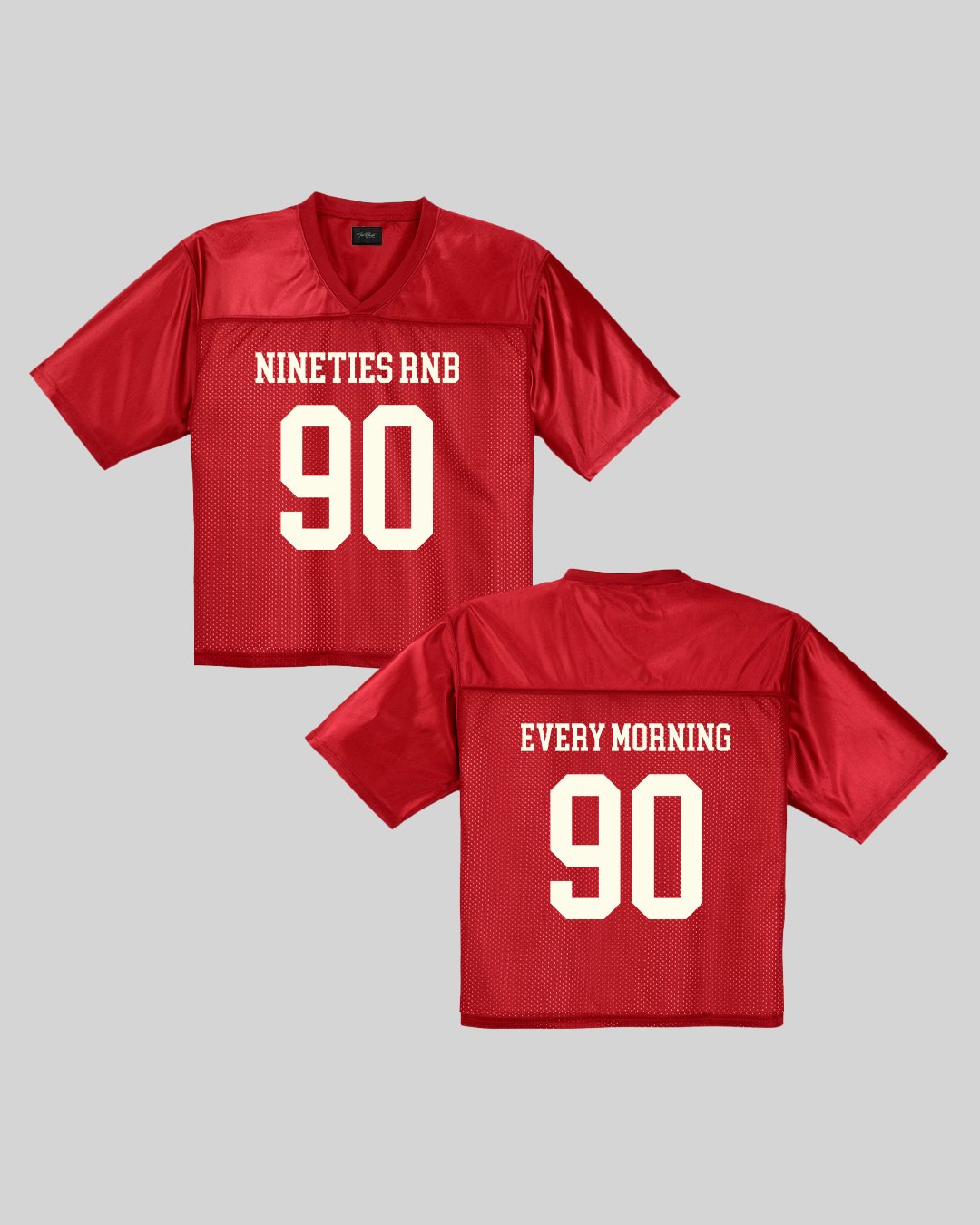 Nineties Rnb Every Morning Red Cropped Football Jersey - trainofthoughtcollective