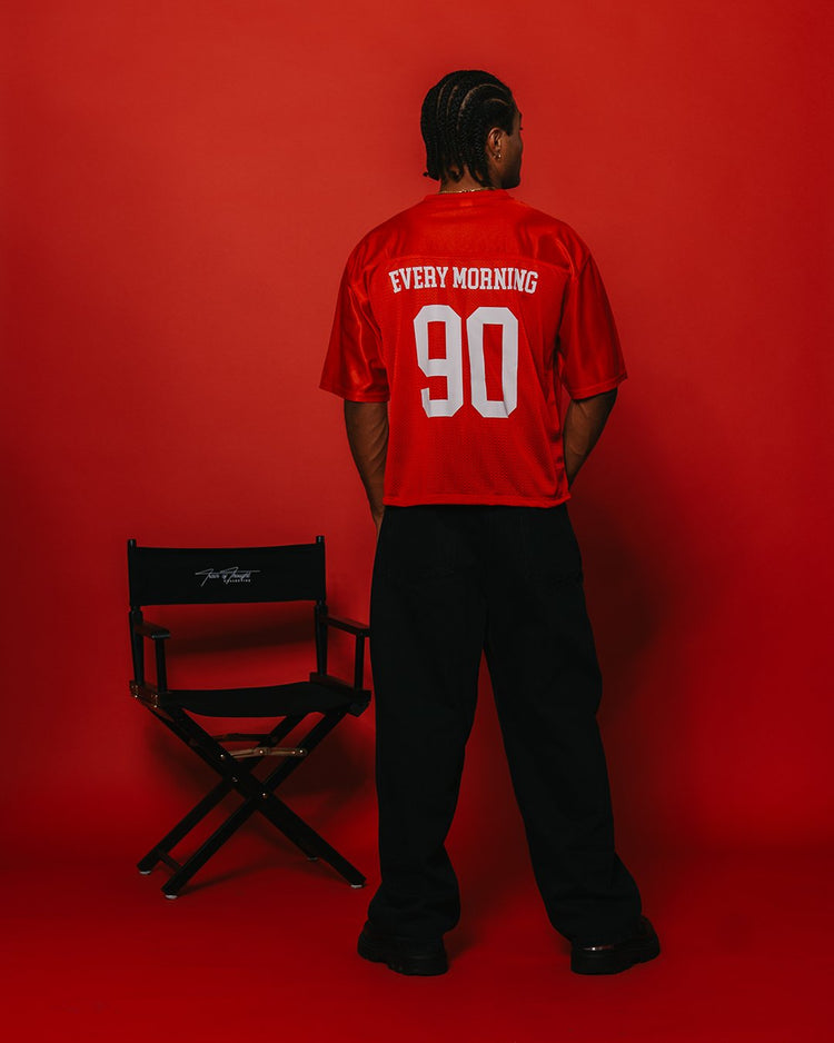 Nineties Rnb Every Morning Red Cropped Football Jersey - trainofthoughtcollective