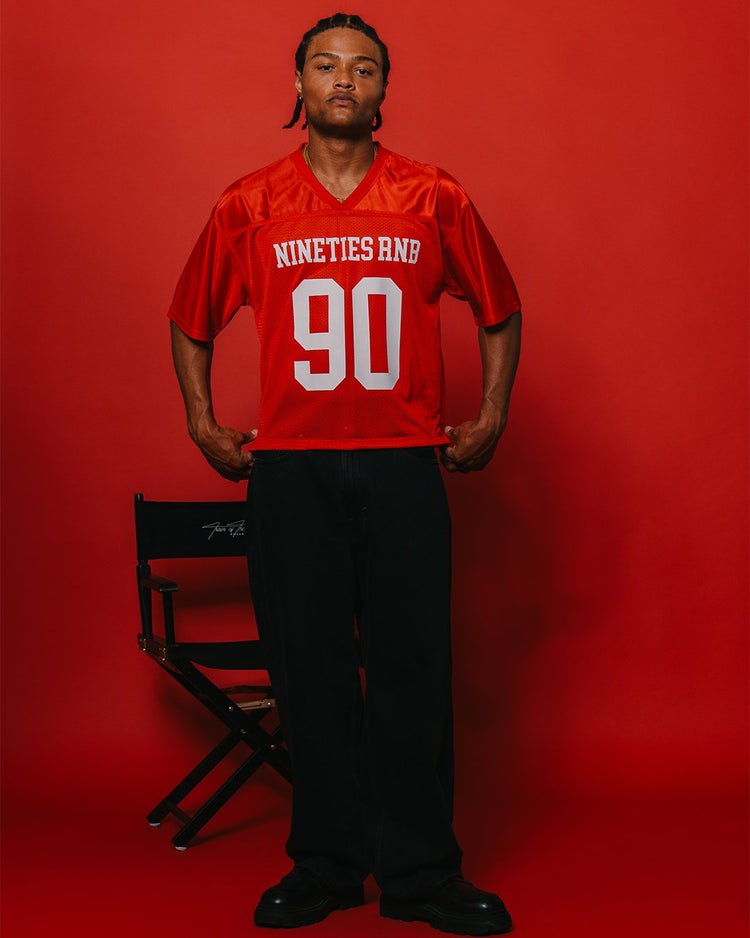 Nineties Rnb Every Morning Red Cropped Football Jersey - trainofthoughtcollective