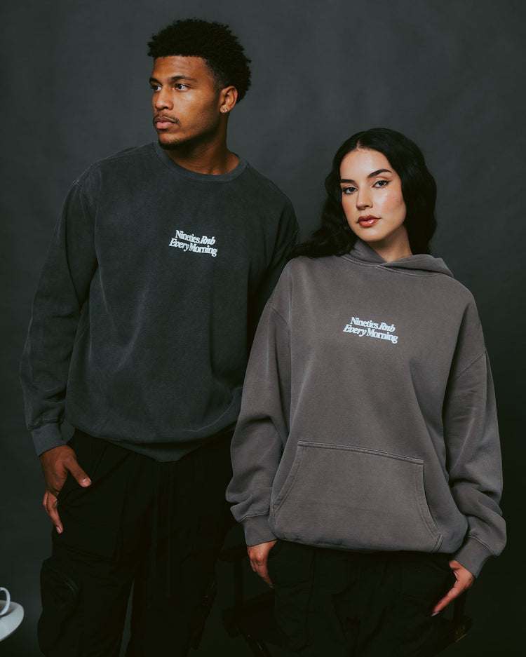 Nineties Rnb Every Morning Relaxed Faded Grey Hoodie - trainofthoughtcollective