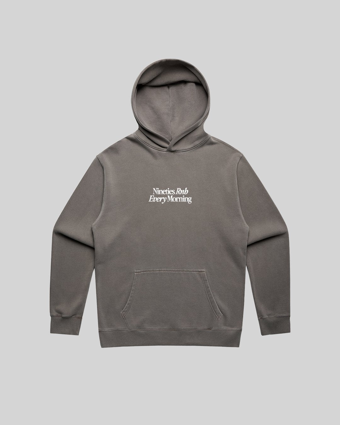 Nineties Rnb Every Morning Relaxed Faded Grey Hoodie - trainofthoughtcollective