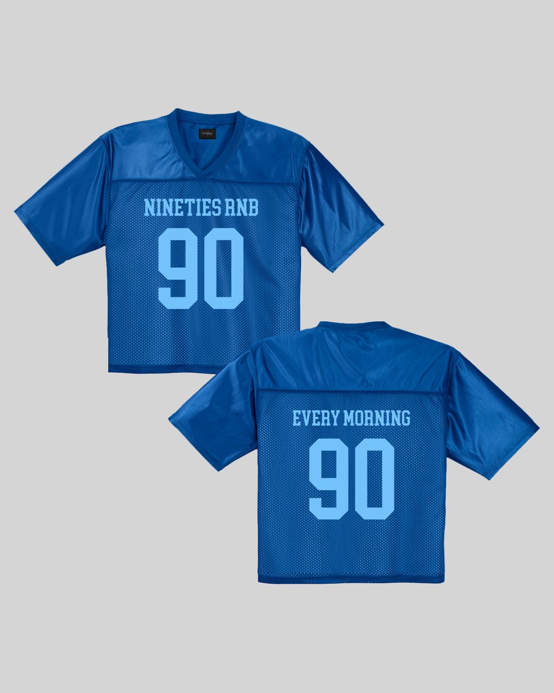 Nineties Rnb Every Morning Royal Blue Cropped Football Jersey - trainofthoughtcollective