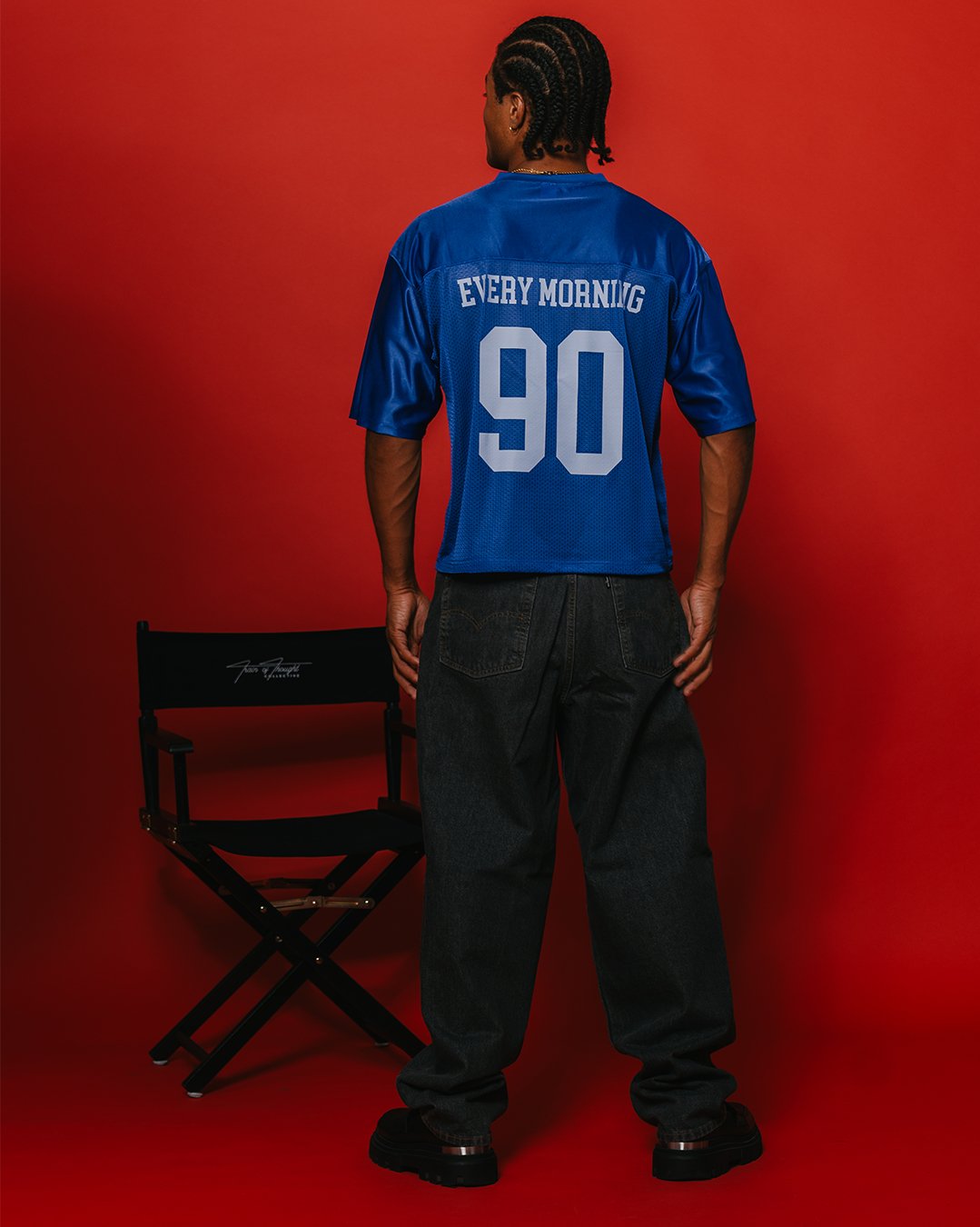 Nineties Rnb Every Morning Royal Blue Cropped Football Jersey - trainofthoughtcollective