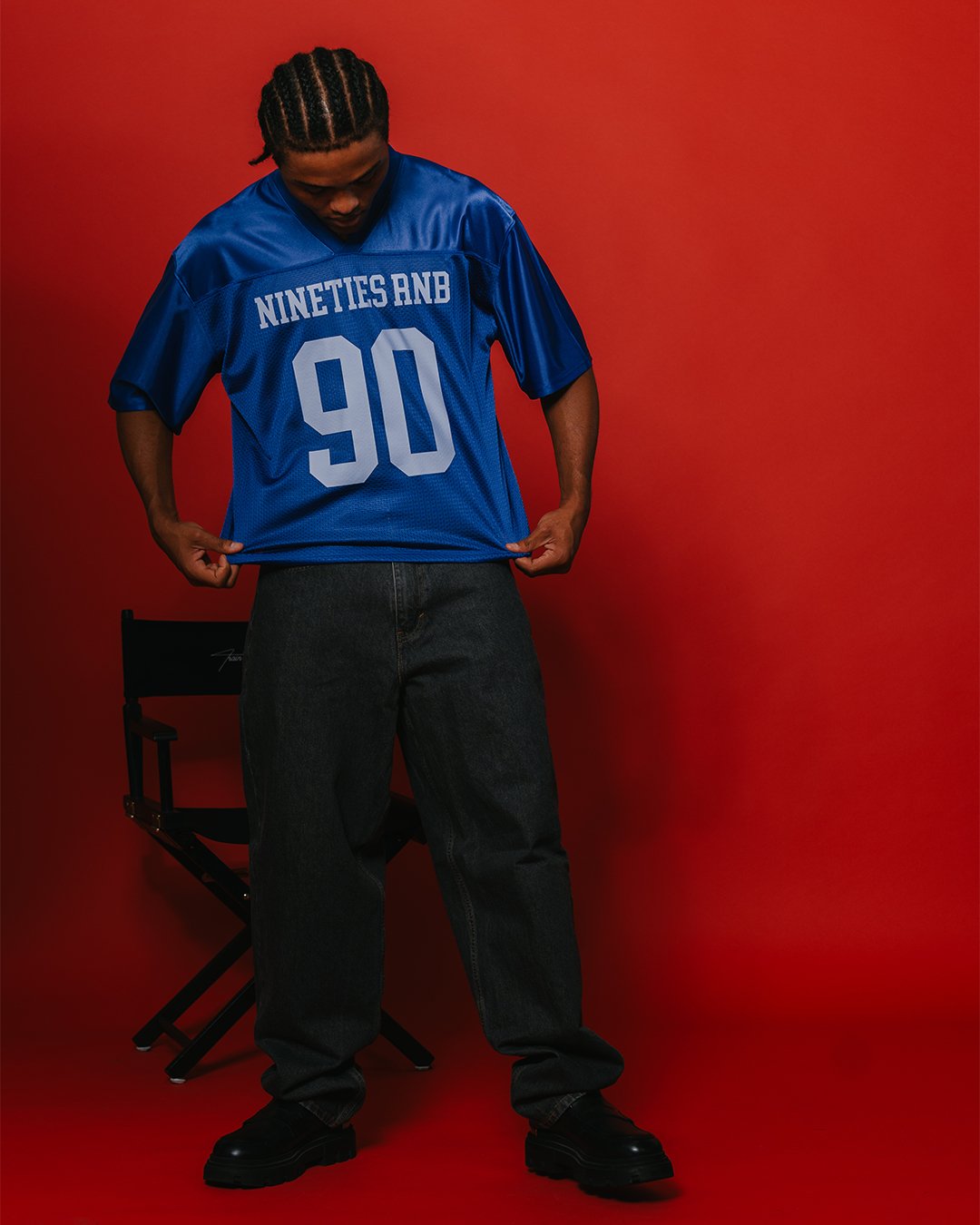 Nineties Rnb Every Morning Royal Blue Cropped Football Jersey - trainofthoughtcollective