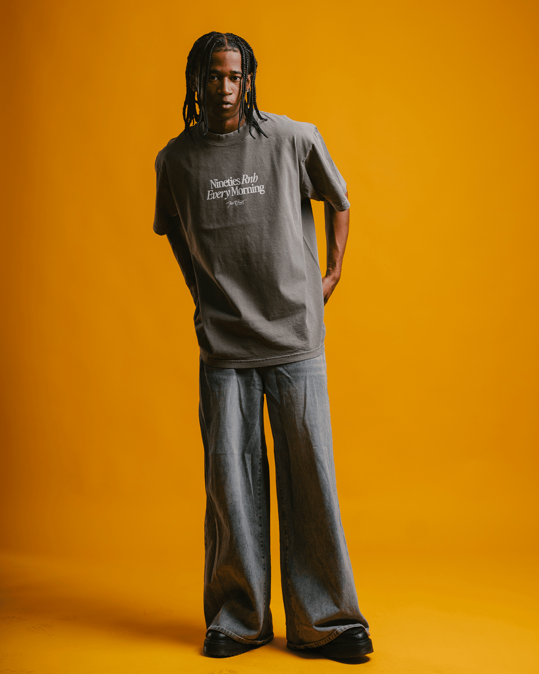 Nineties Rnb Every Morning V2 Oversized Cement Tee - trainofthoughtcollective