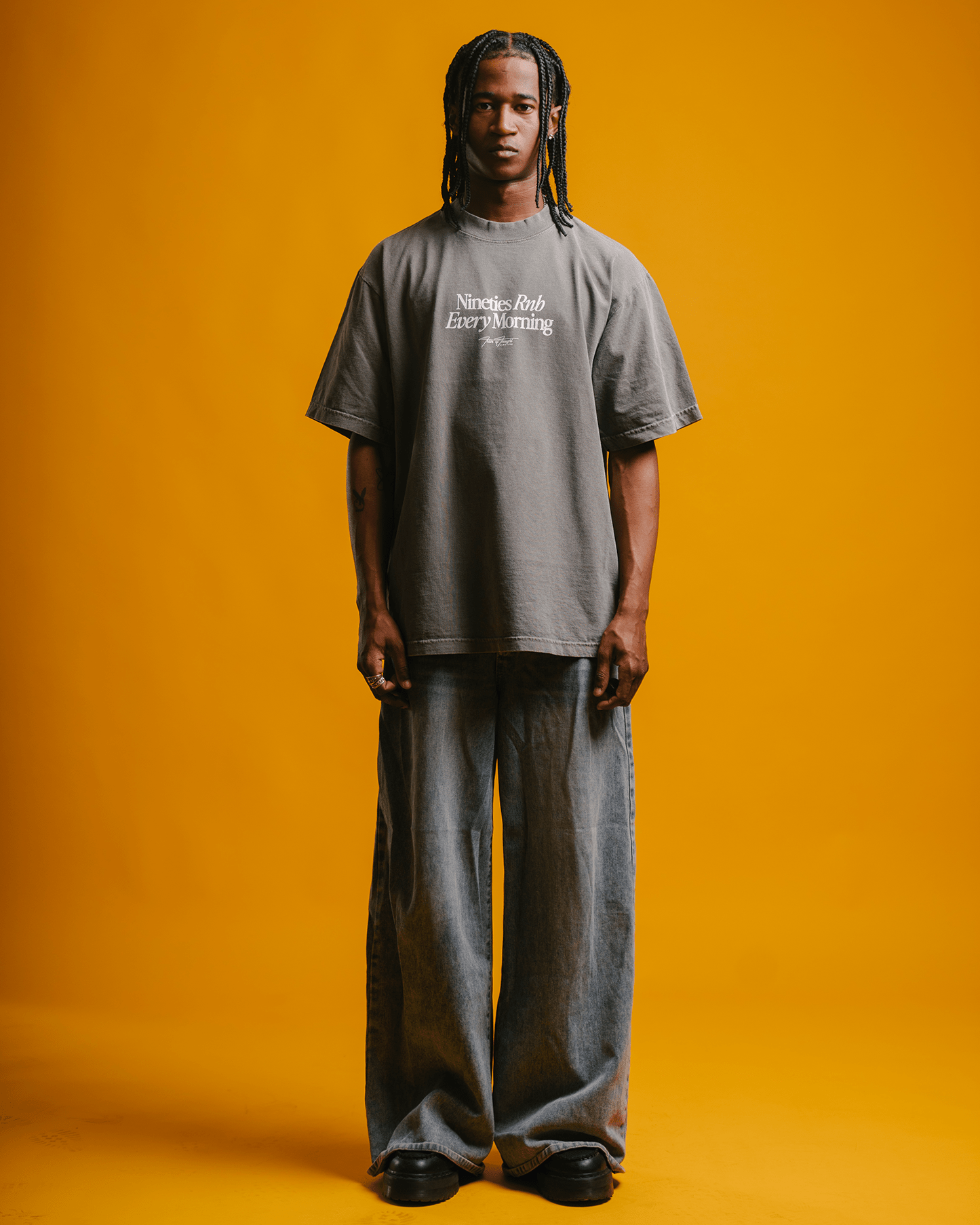 Nineties Rnb Every Morning V2 Oversized Cement Tee - trainofthoughtcollective