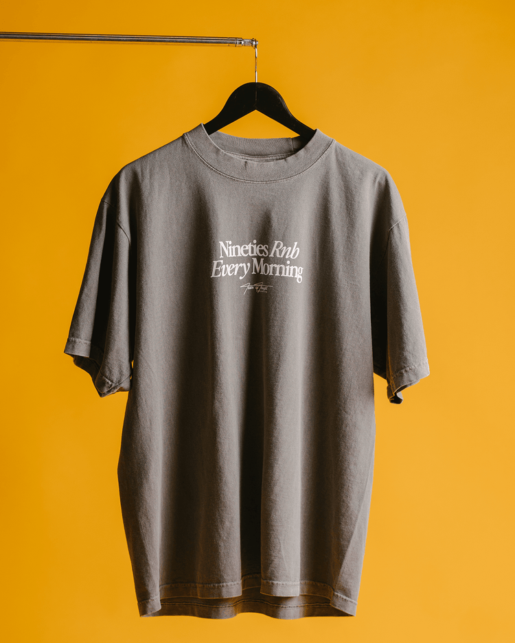 Nineties Rnb Every Morning V2 | Oversized Graphic Tee - trainofthoughtcollective #color_cement