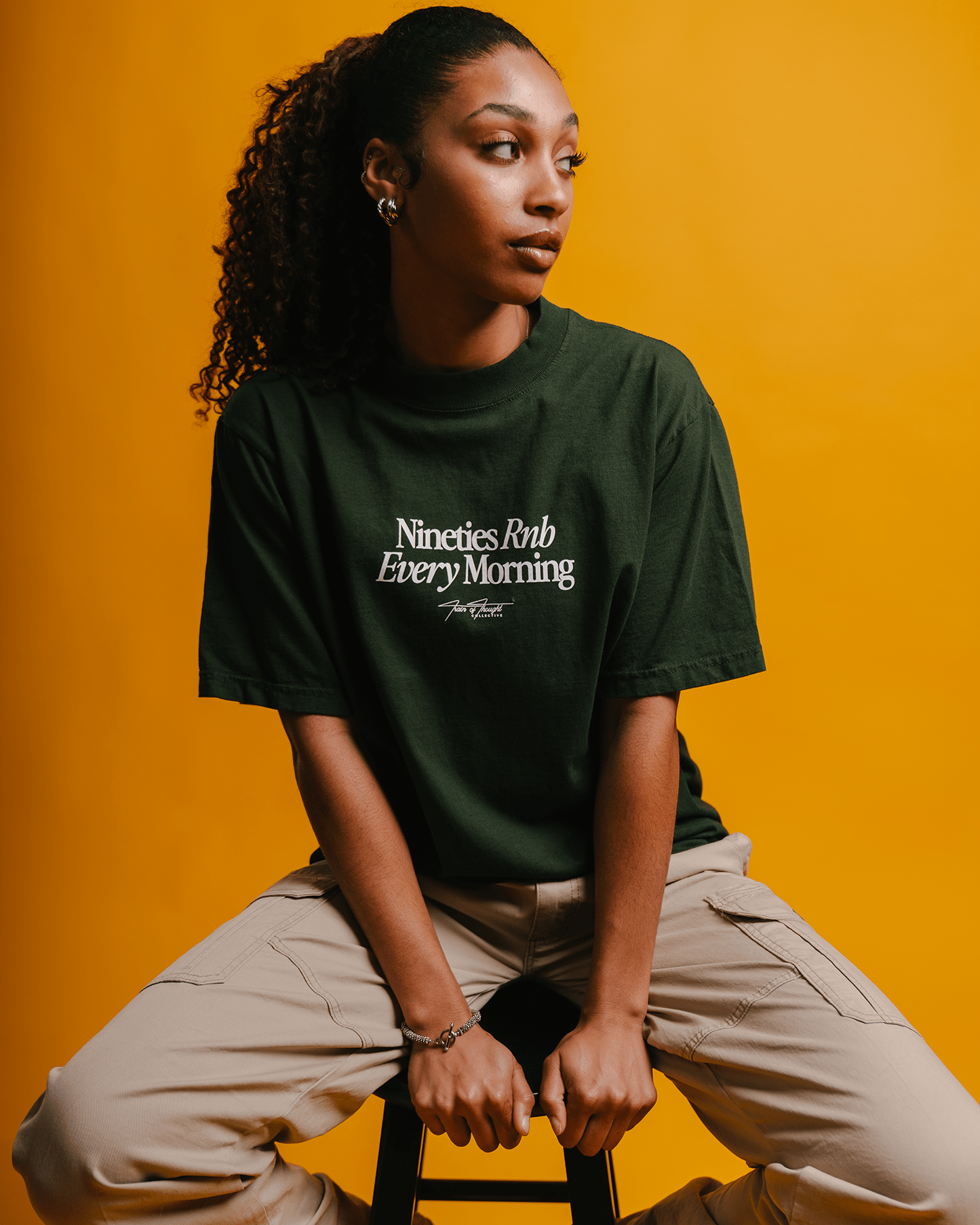 Nineties Rnb Every Morning V2 Oversized Green Tee - trainofthoughtcollective